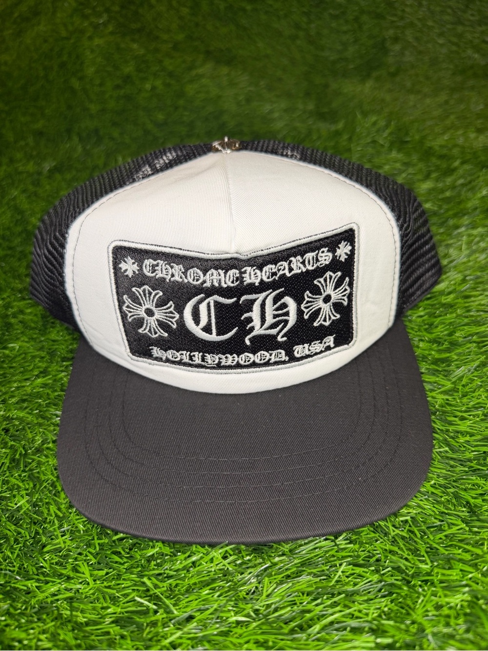 Chrome Hearts Black and White Mesh Trucker Hat
